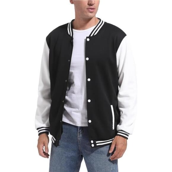 DHSPKN Men's Varsity Slim Fit Baseball Bomber Jacket Blue- L - Picture 1 of 4